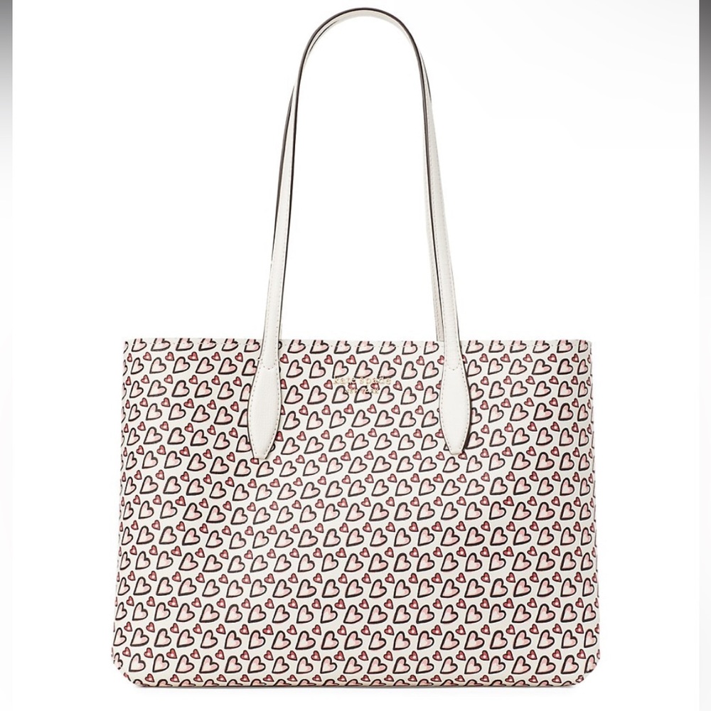 NWT 2pc Kate Spade Large All Day Heart Print PVC Tote and zip pouch - Picture 5 of 5